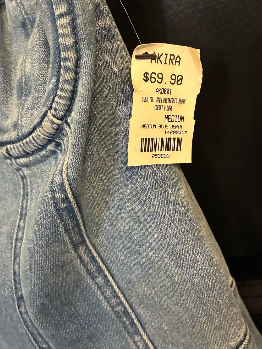 Never Worn AKIRA Light Blue Denim Bustier Jumpsuit with Frayed Front Slit - Picture 2 of 5